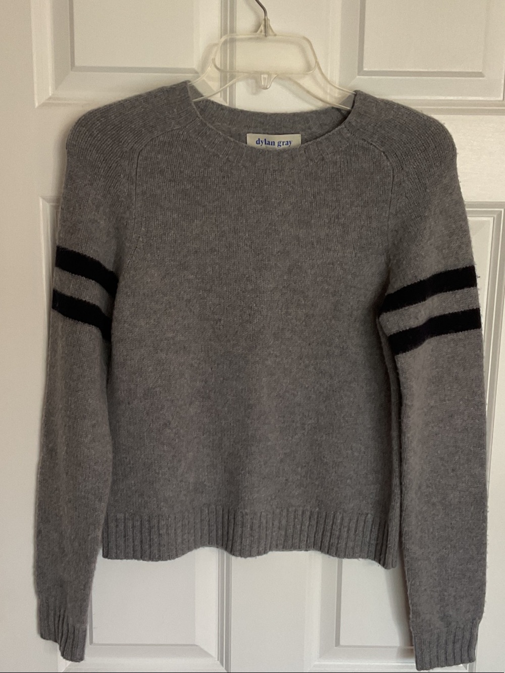 Boy’s Dylan Gray Gray Crewneck Sweater with Black Sleeve Stripes